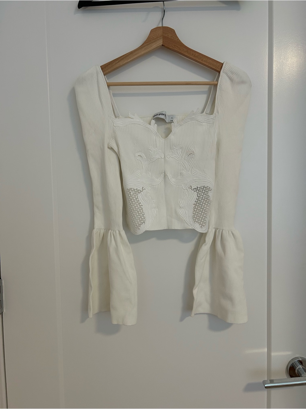 Self-Portrait White Lace Insert Ribbed Knit Top
